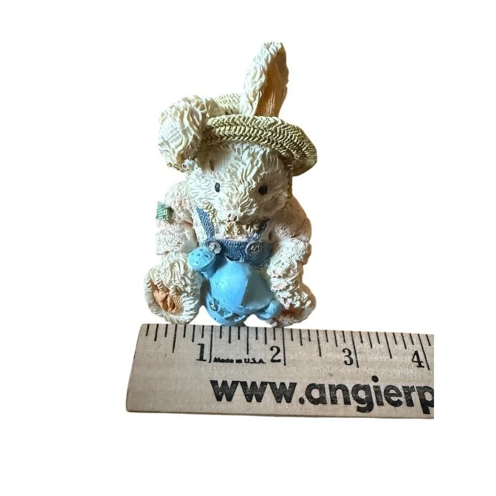 Cherished Teddies Vintage Bunny Rabbit Figurine Straw Hat Watering Can farmhouse